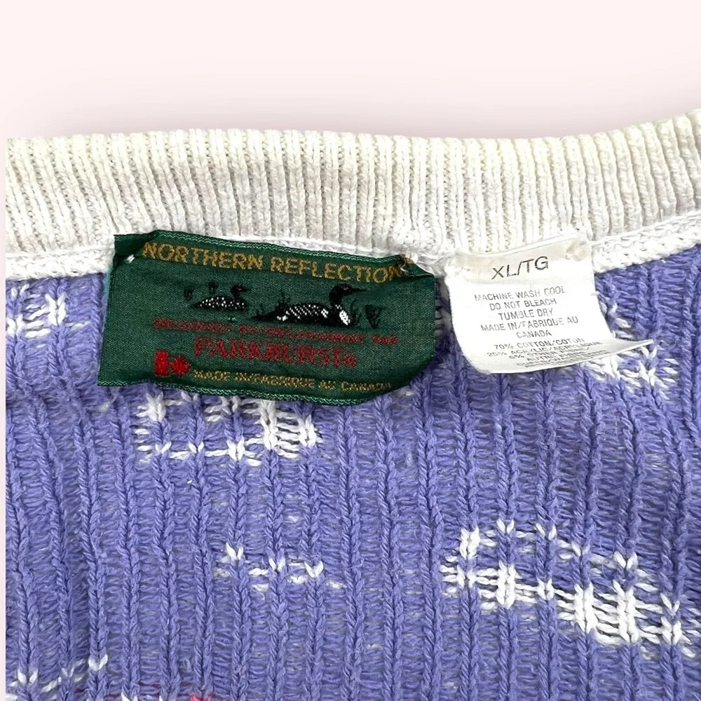 Vintage 90s Northern Reflections Pink Purple Duck Lake Nature Scene Cardigan XL